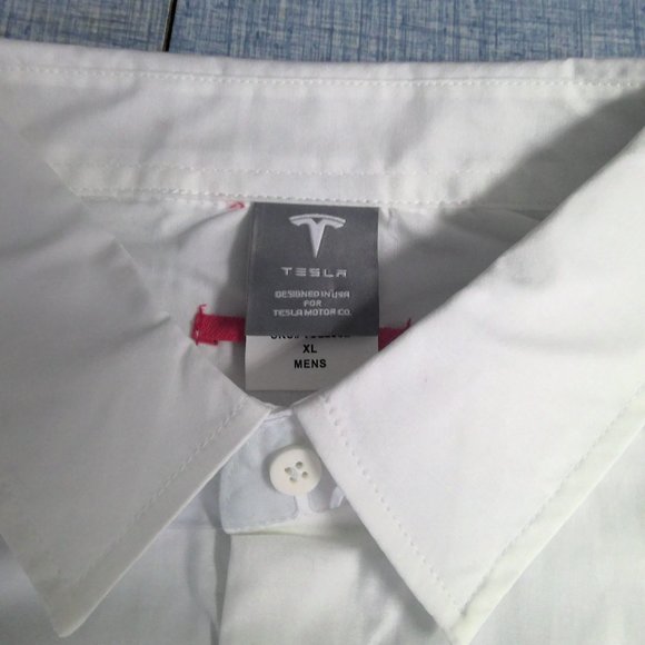 Tesla Motor Co Button Up Long Sleeve Shirt White Embroidered Logo Men's XL - Picture 4 of 8